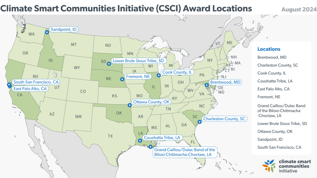 Map showing the locations of the awarded communities