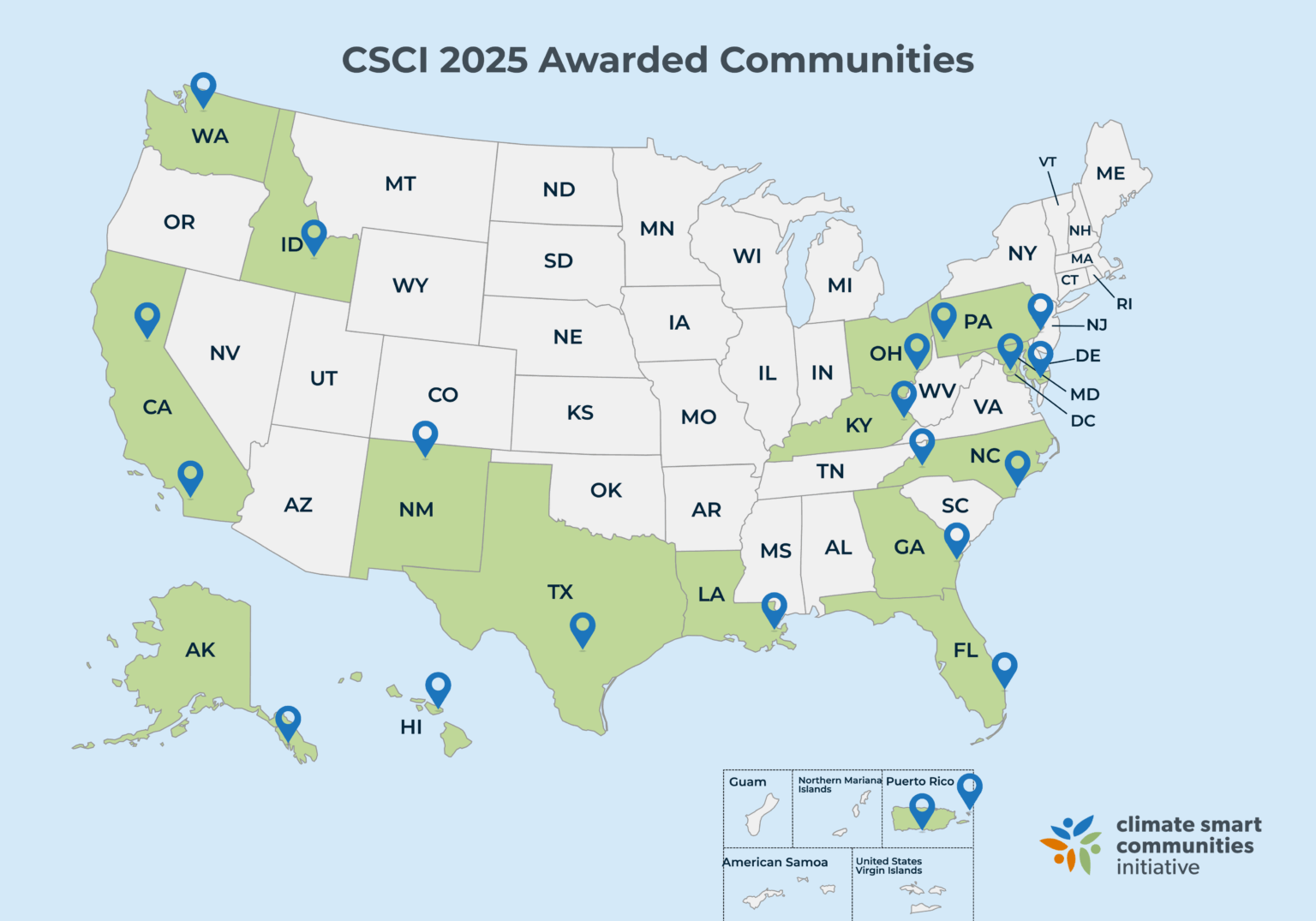 Map of 2025 awarded communities from CSCI